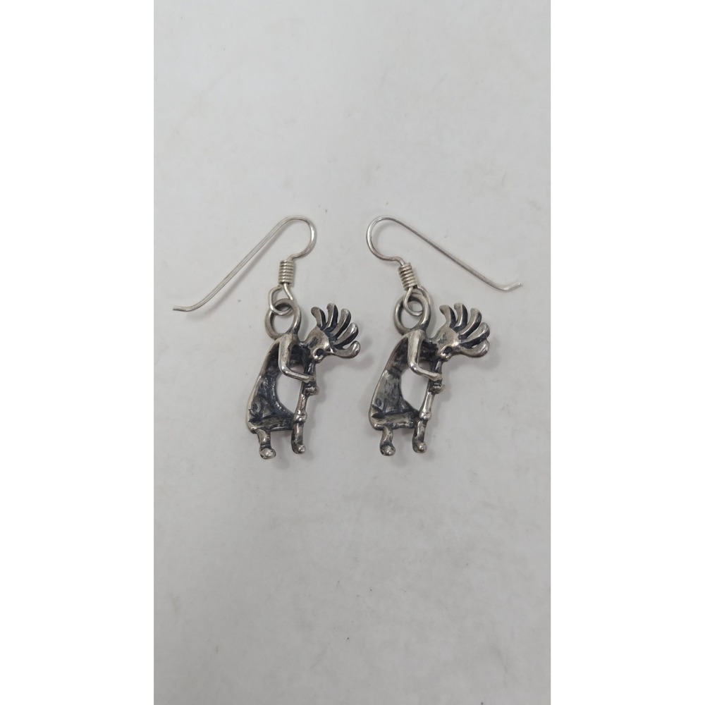 Vintage Sterling Silver Kokopelli Flute Player Dangle‎ Earrings Southwestern